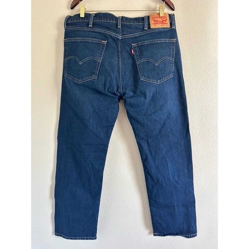Levi Strauss 505 Regular Men's Straight Leg Denim Jeans Dark Wash 38x30 L-18